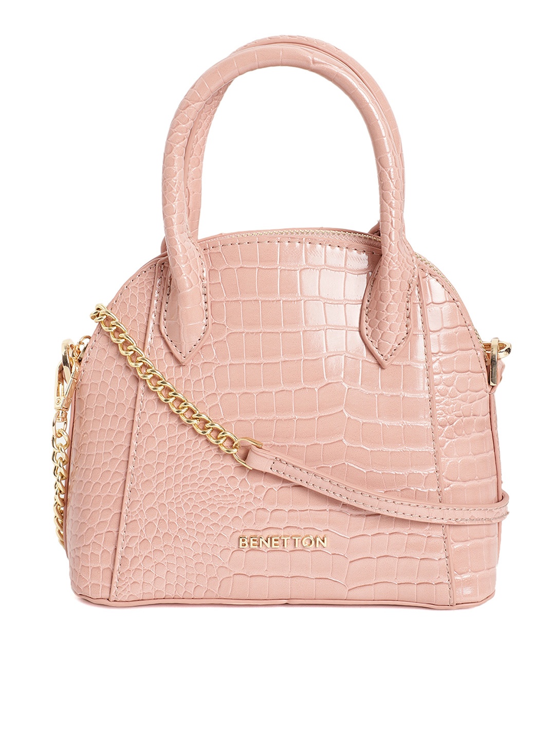 

United Colors of Benetton Pink Animal Textured Structured Handheld Bag