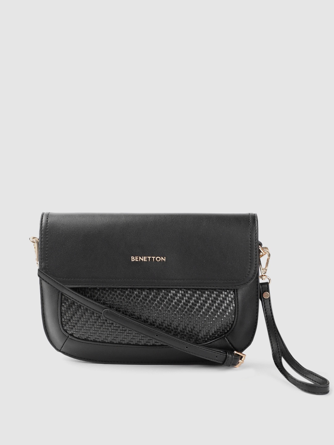 

United Colors of Benetton Black Basket Weave Structured Sling Bag