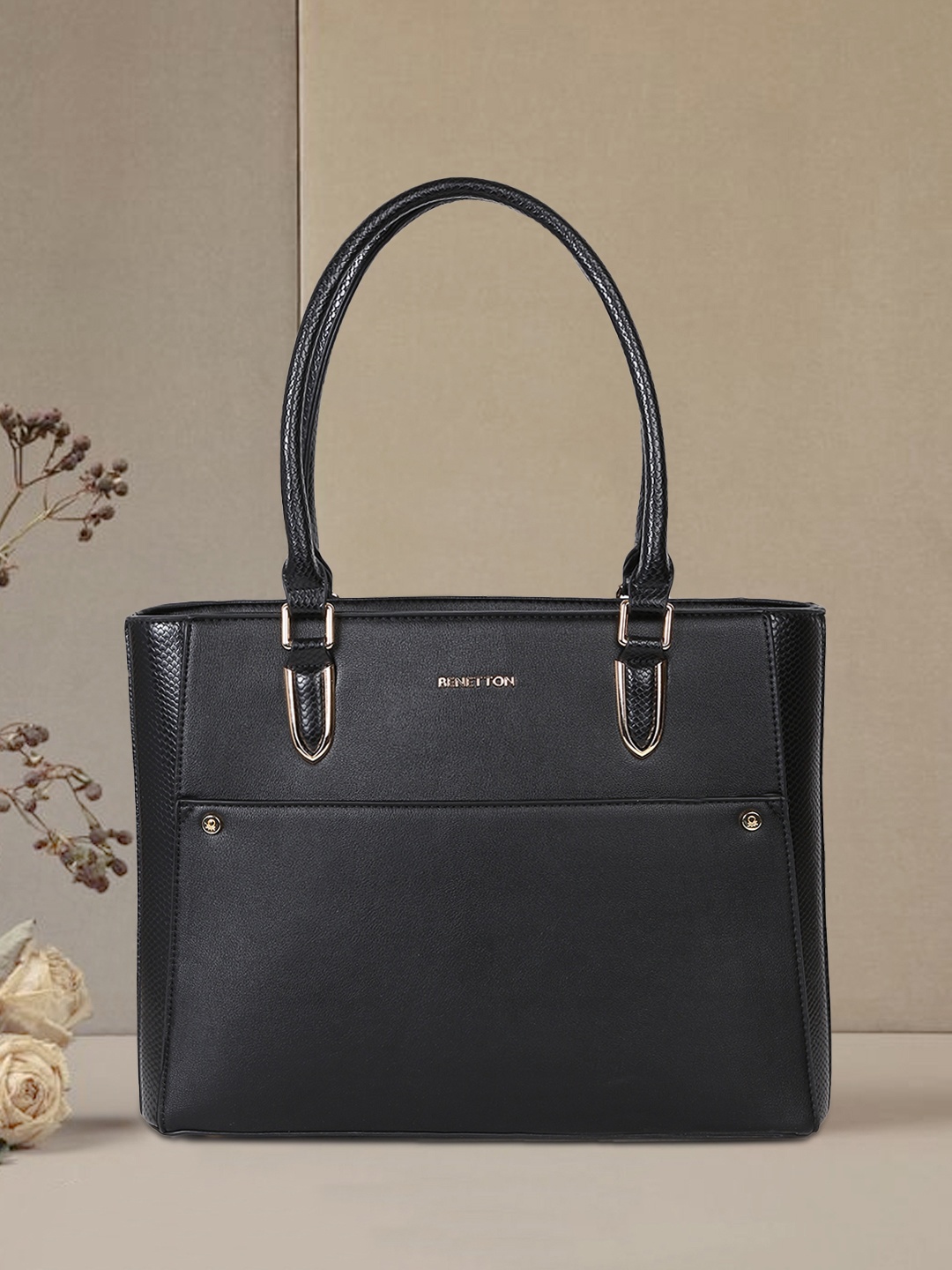 

United Colors of Benetton Black Structured Handheld Bag