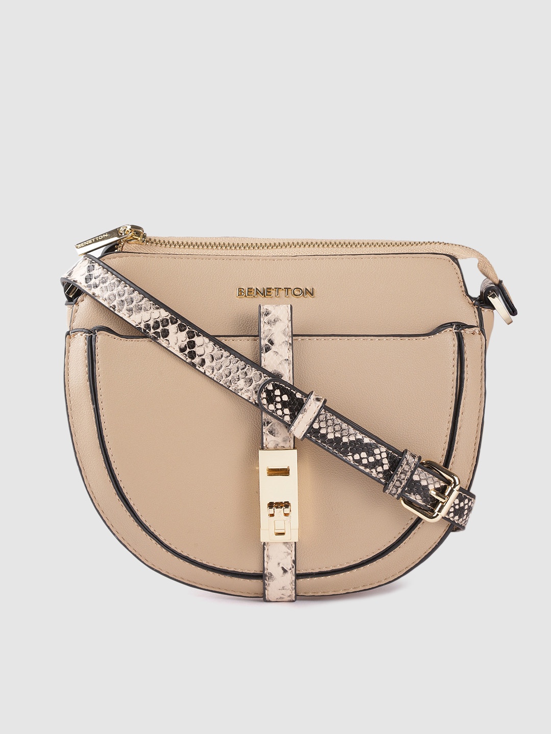 

United Colors of Benetton Beige Solid Half Moon Sling Bag
