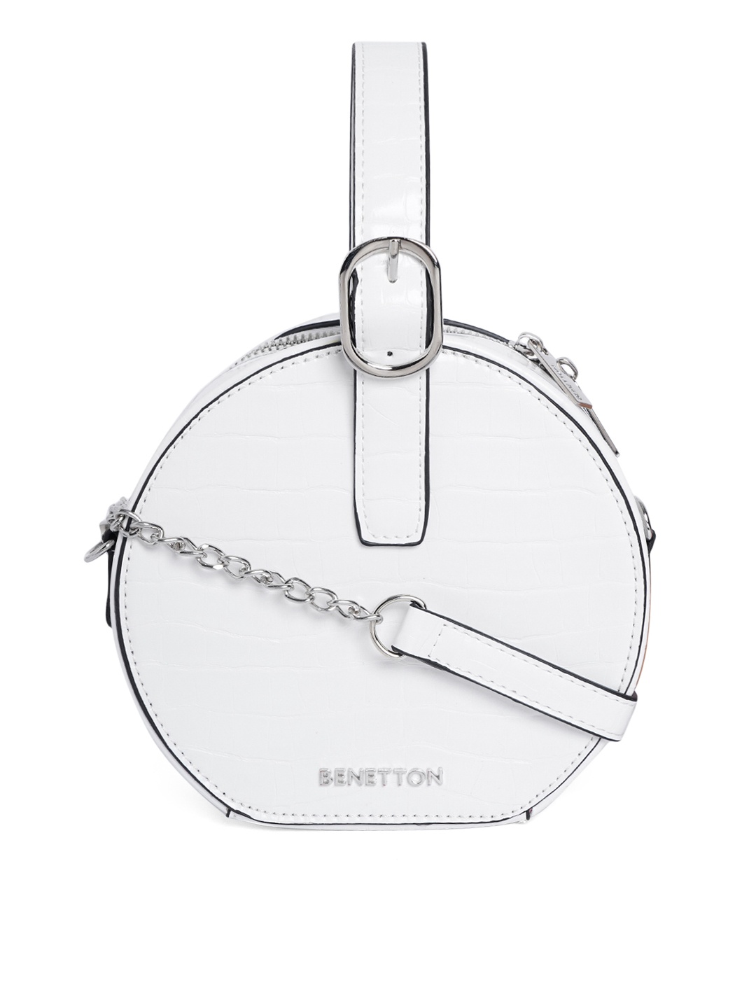 

United Colors of Benetton White Animal Textured Handheld Bag