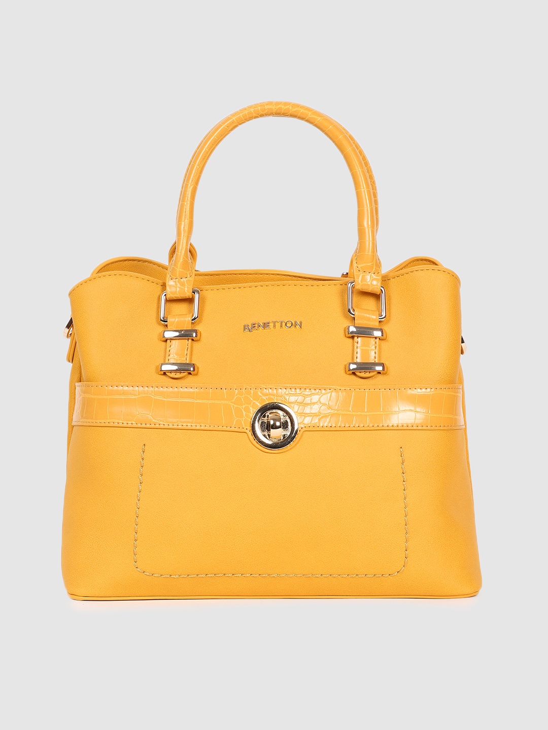 

United Colors of Benetton Yellow Structured Handheld Bag