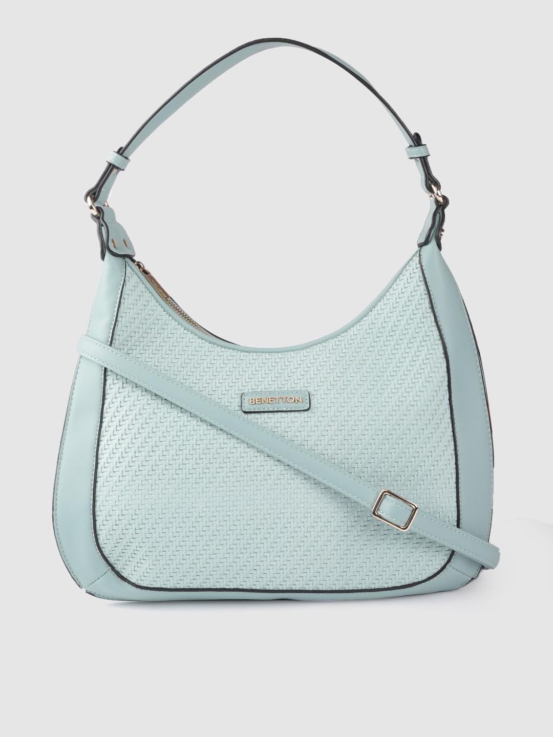

United Colors of Benetton Sea Green Basketweave Textured Strcutured Shoulder Bag