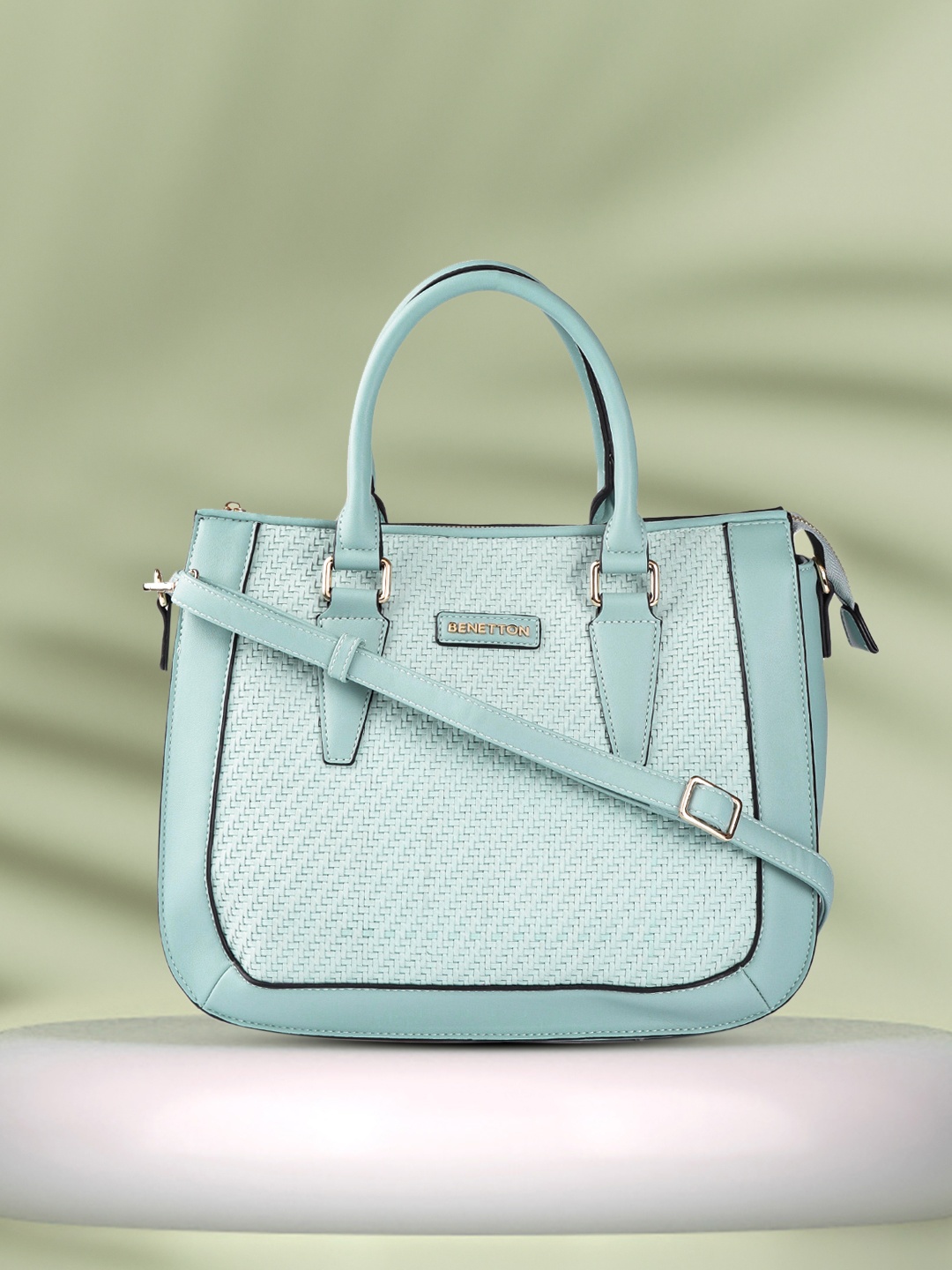 

United Colors of Benetton Blue Basket Weave Handheld Bag