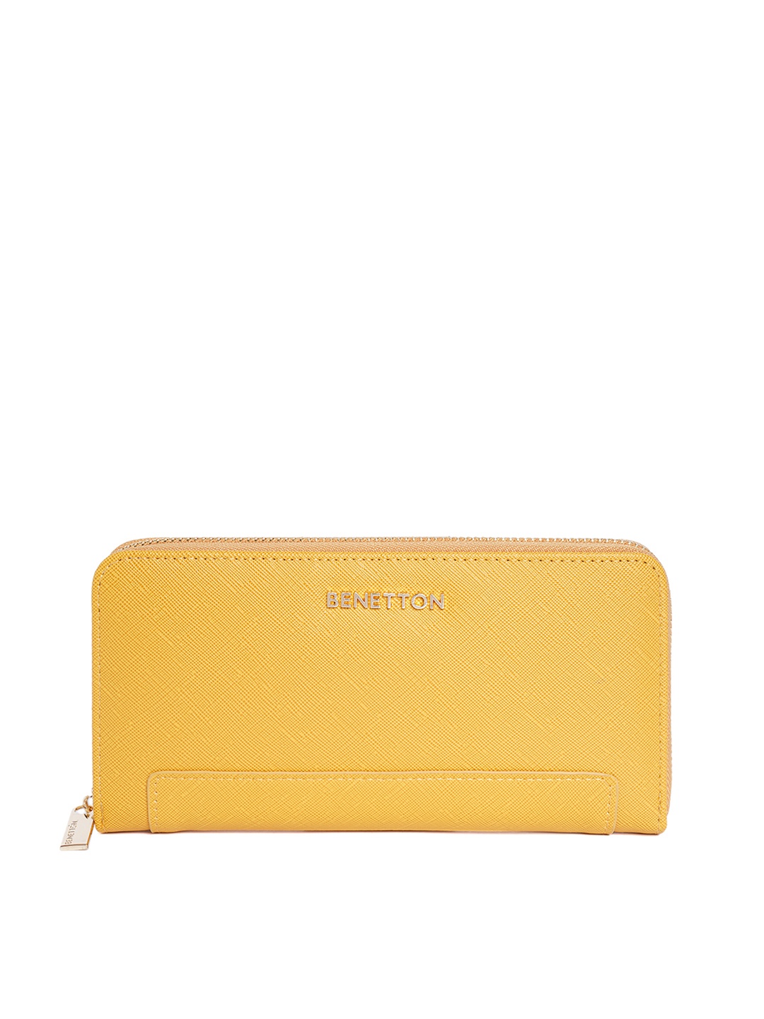 

United Colors of Benetton Women Yellow Solid Synthetic Leather Zip Around Wallet