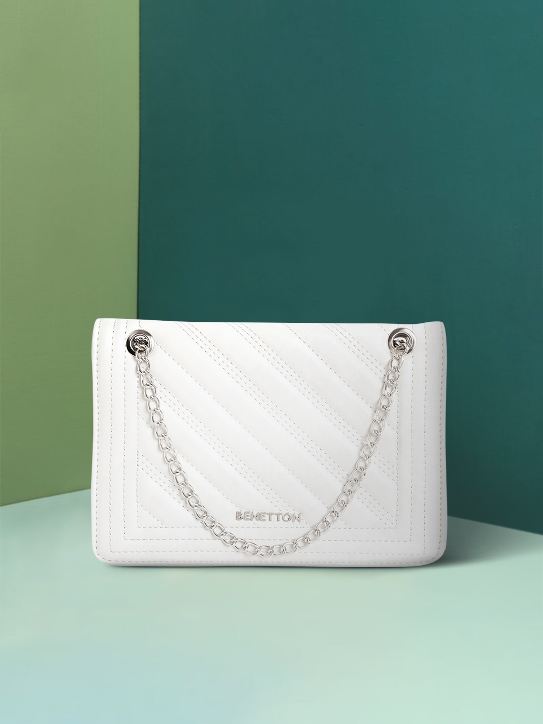 

United Colors of Benetton White Textured Structured Handheld Bag