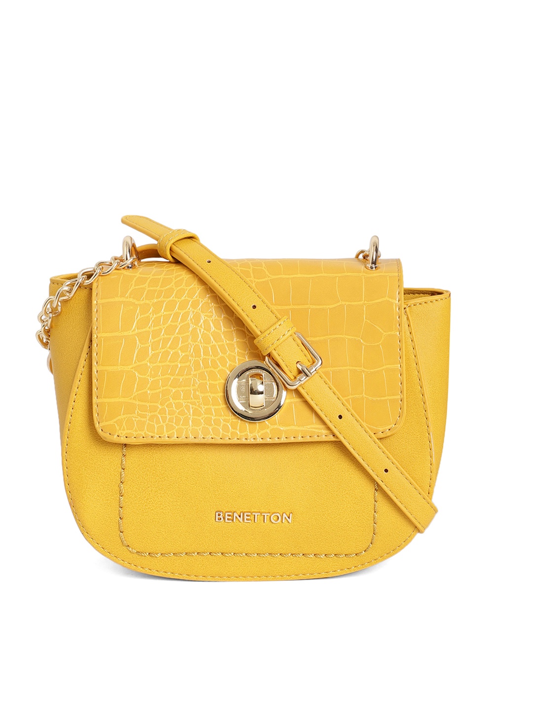 

United Colors of Benetton Yellow Animal Textured Sling Bag