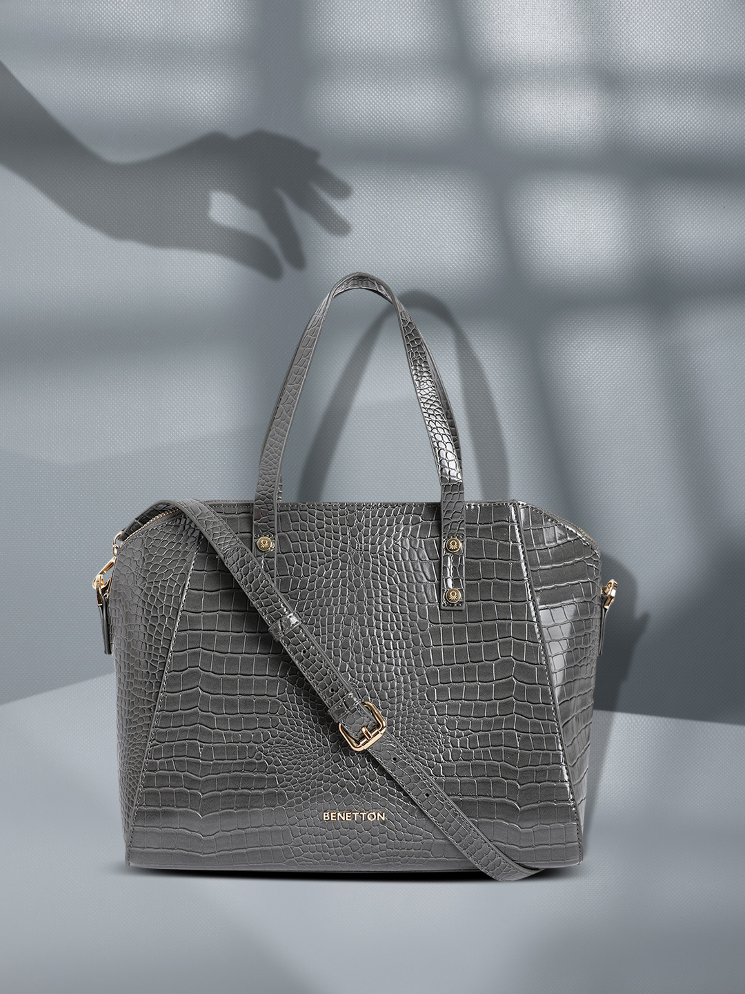 

United Colors of Benetton Grey Animal Textured Handheld Bag