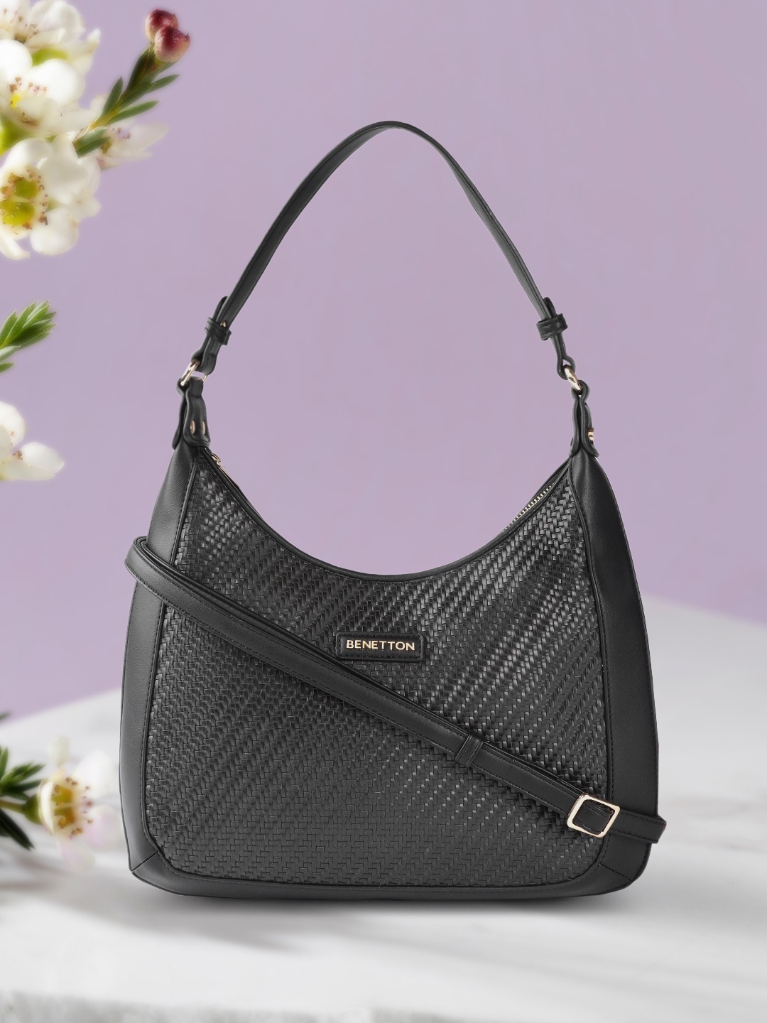 

United Colors of Benetton Black Basket Weave Hobo Bag