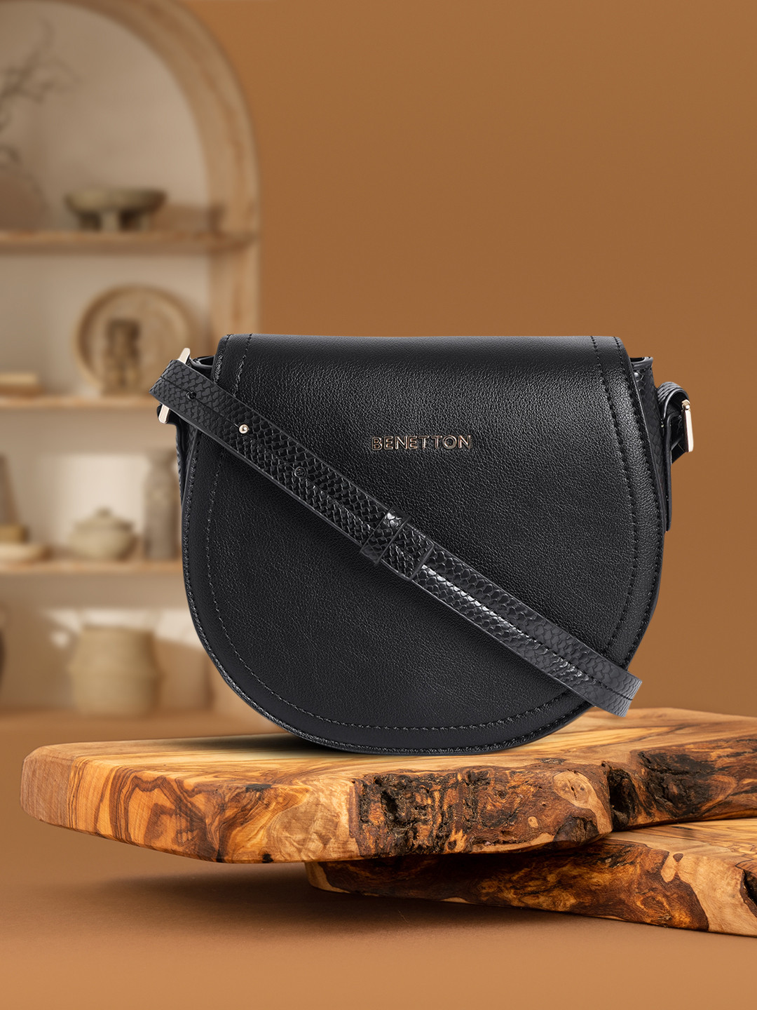 

United Colors of Benetton Black Half Moon Sling Bag