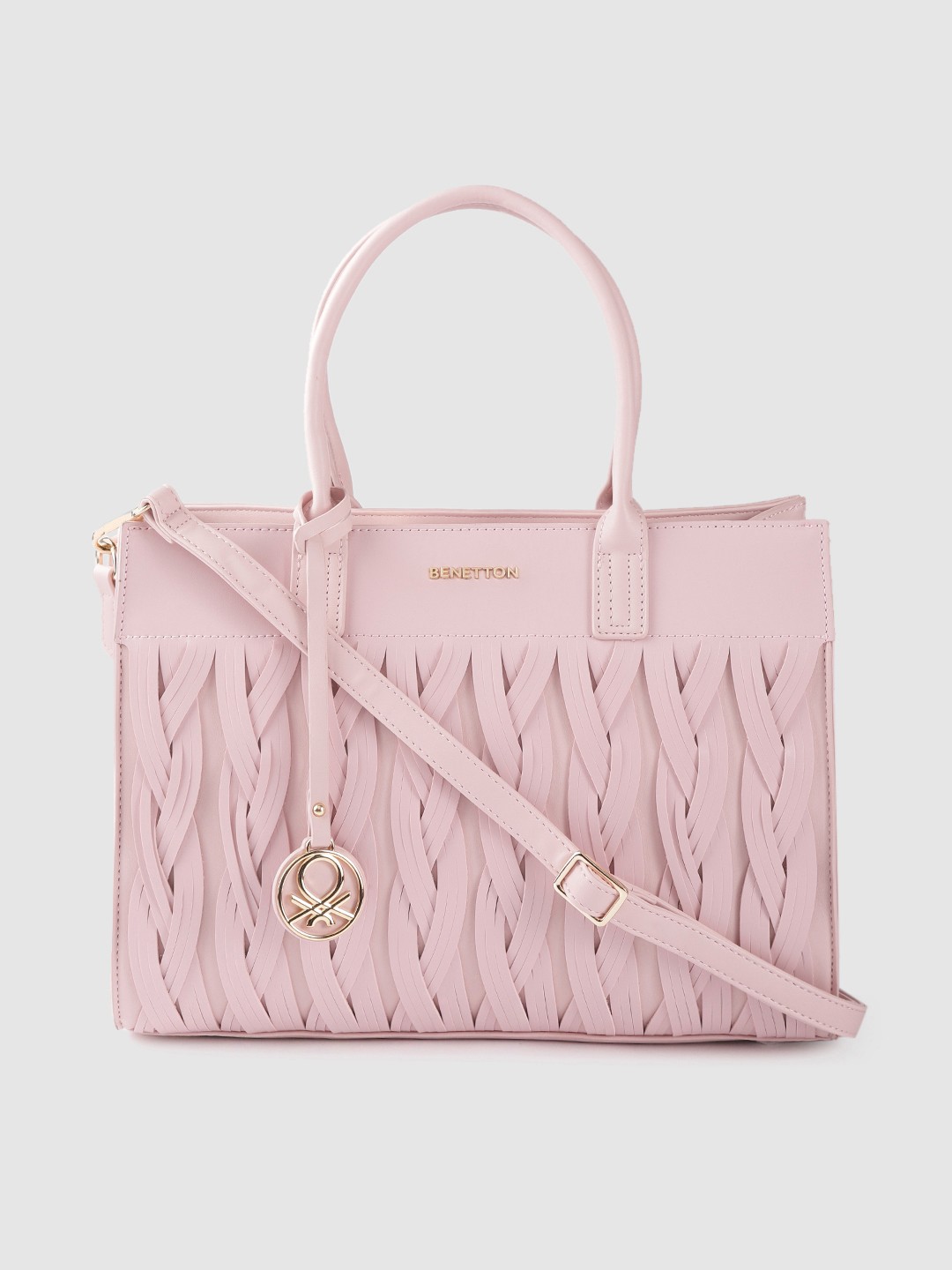 

United Colors of Benetton Pink Braided Structured Handheld Bag