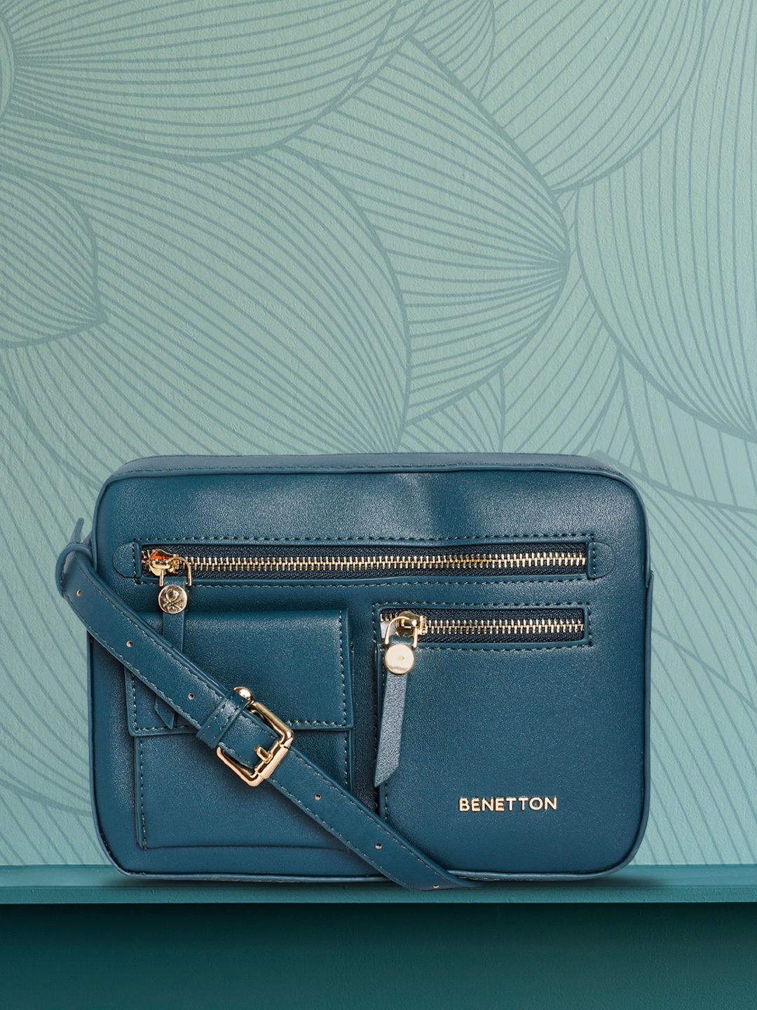 

United Colors of Benetton Teal Green Solid Sling Bag