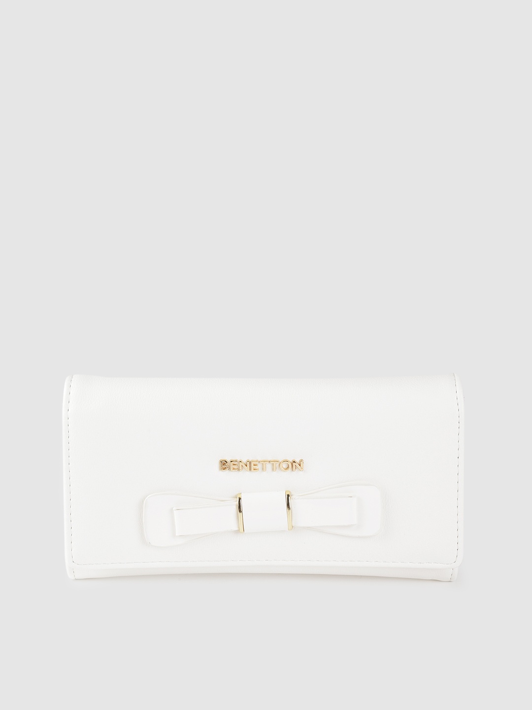 

United Colors of Benetton Women White Solid Two Fold Wallet with Bow Detail