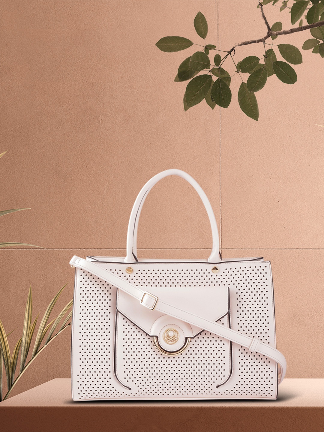 

United Colors of Benetton Light Pink Laser Cut Structured Handheld Bag
