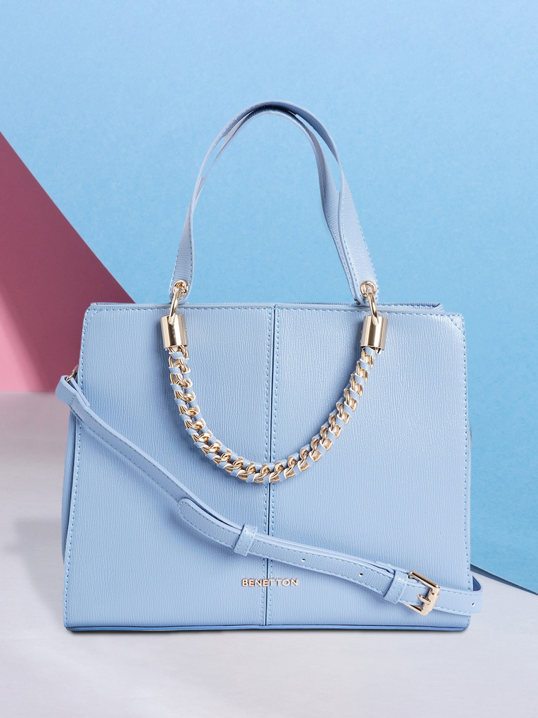 

United Colors of Benetton Blue Solid Handheld Bag