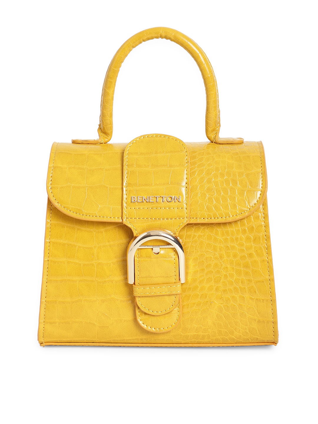 

United Colors of Benetton Yellow Textured Satchel