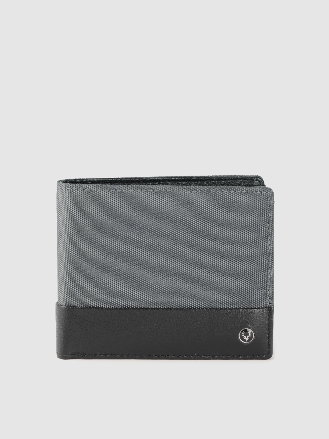 

Allen Solly Men Charcoal Grey & Black Colourblocked Leather Two Fold Wallet