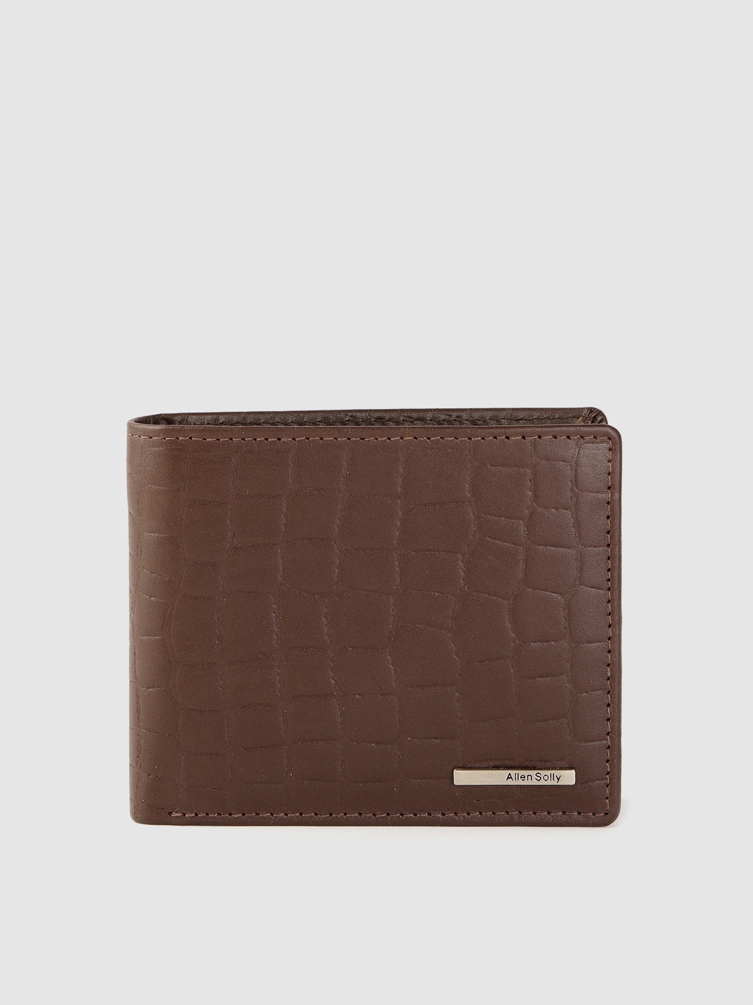 

Allen Solly Men Coffee Brown Croc-Textured Leather Two Fold Wallet