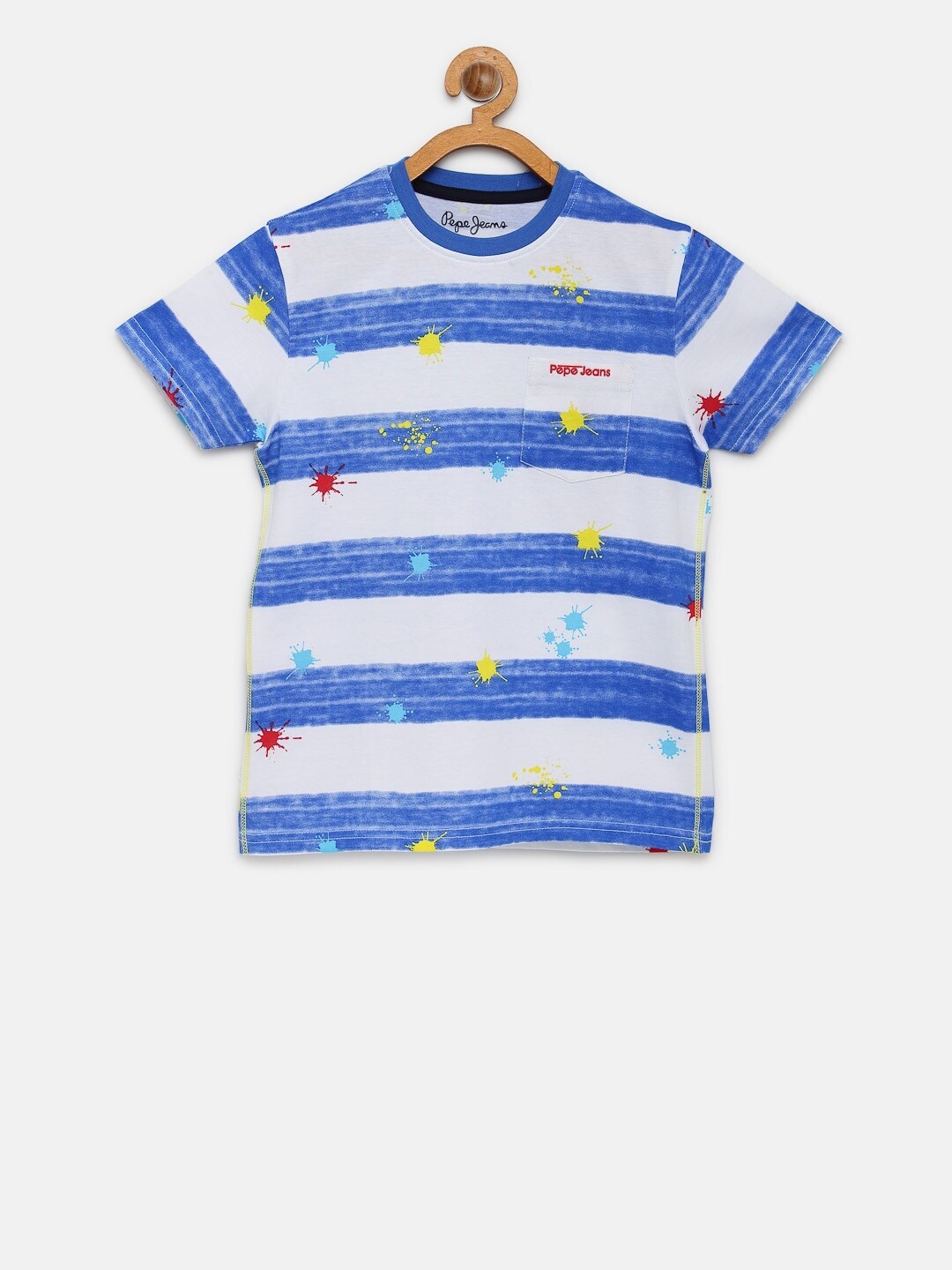 

Pepe Jeans Boys White Blue Striped Round Neck Pure Cotton T-shirt