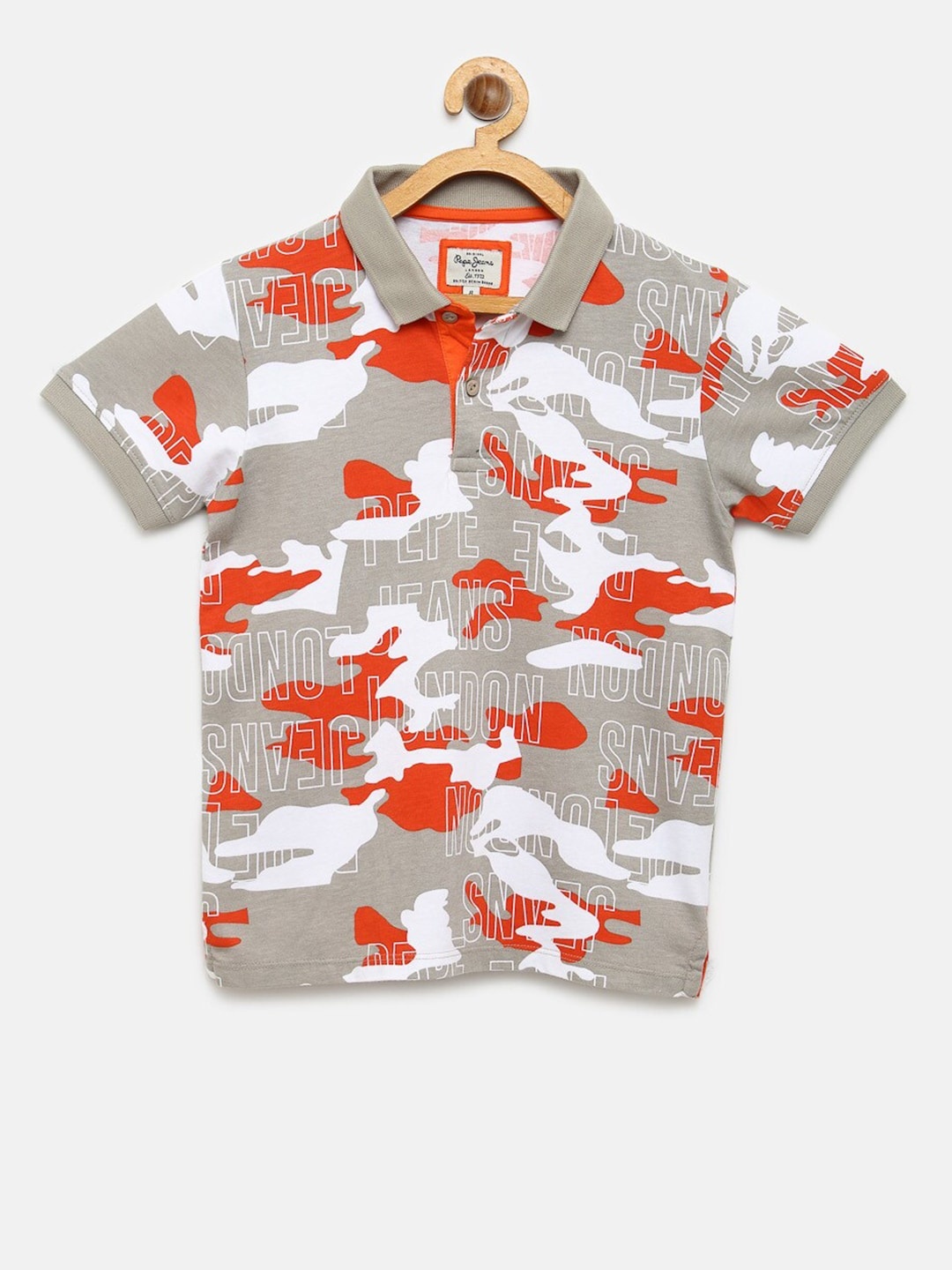 

Pepe Jeans Boys Grey Printed Polo Collar Pure Cotton T-shirt