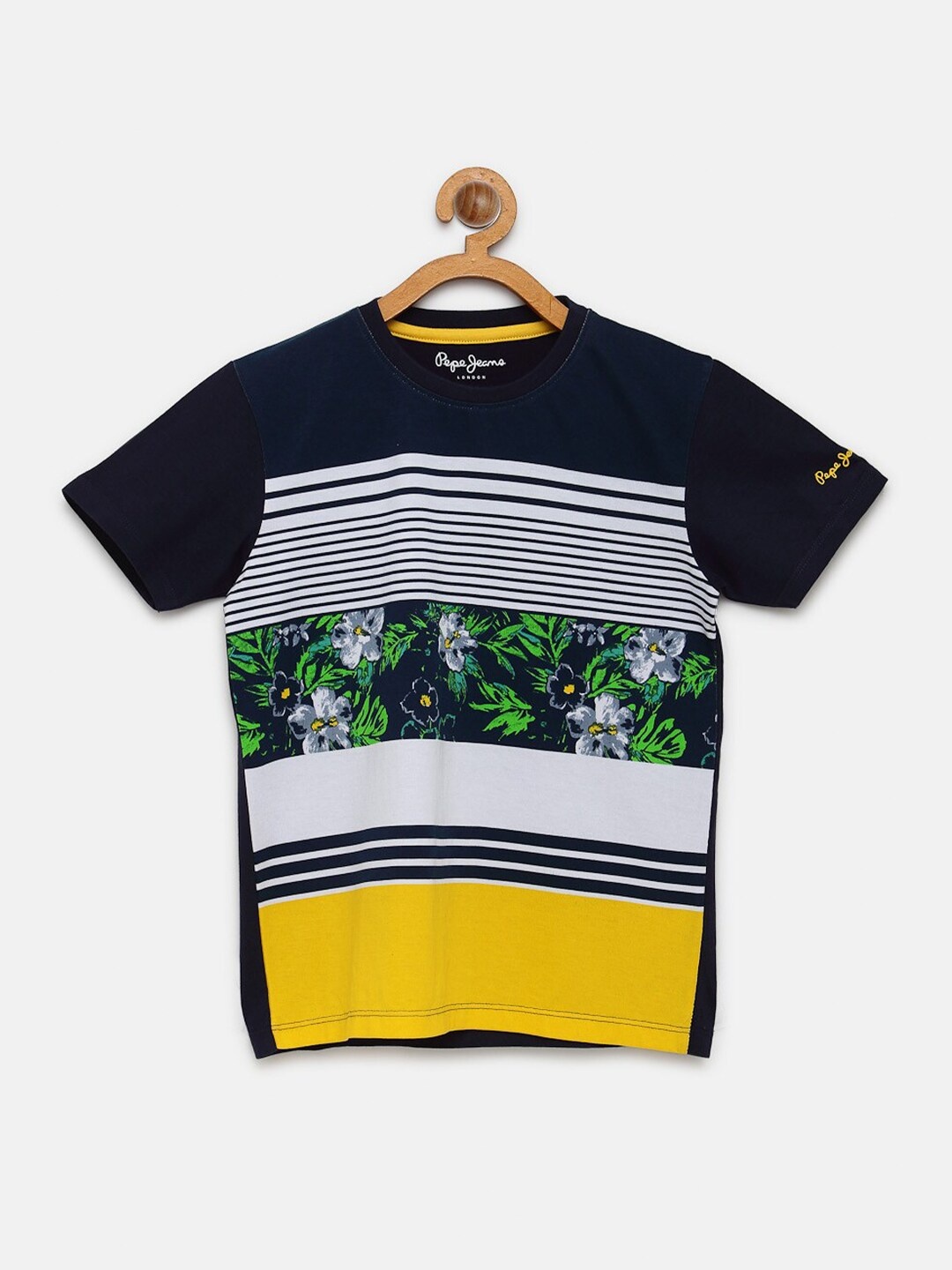 

Pepe Jeans Boys Navy Blue Printed Round Neck Pure Cotton T-shirt