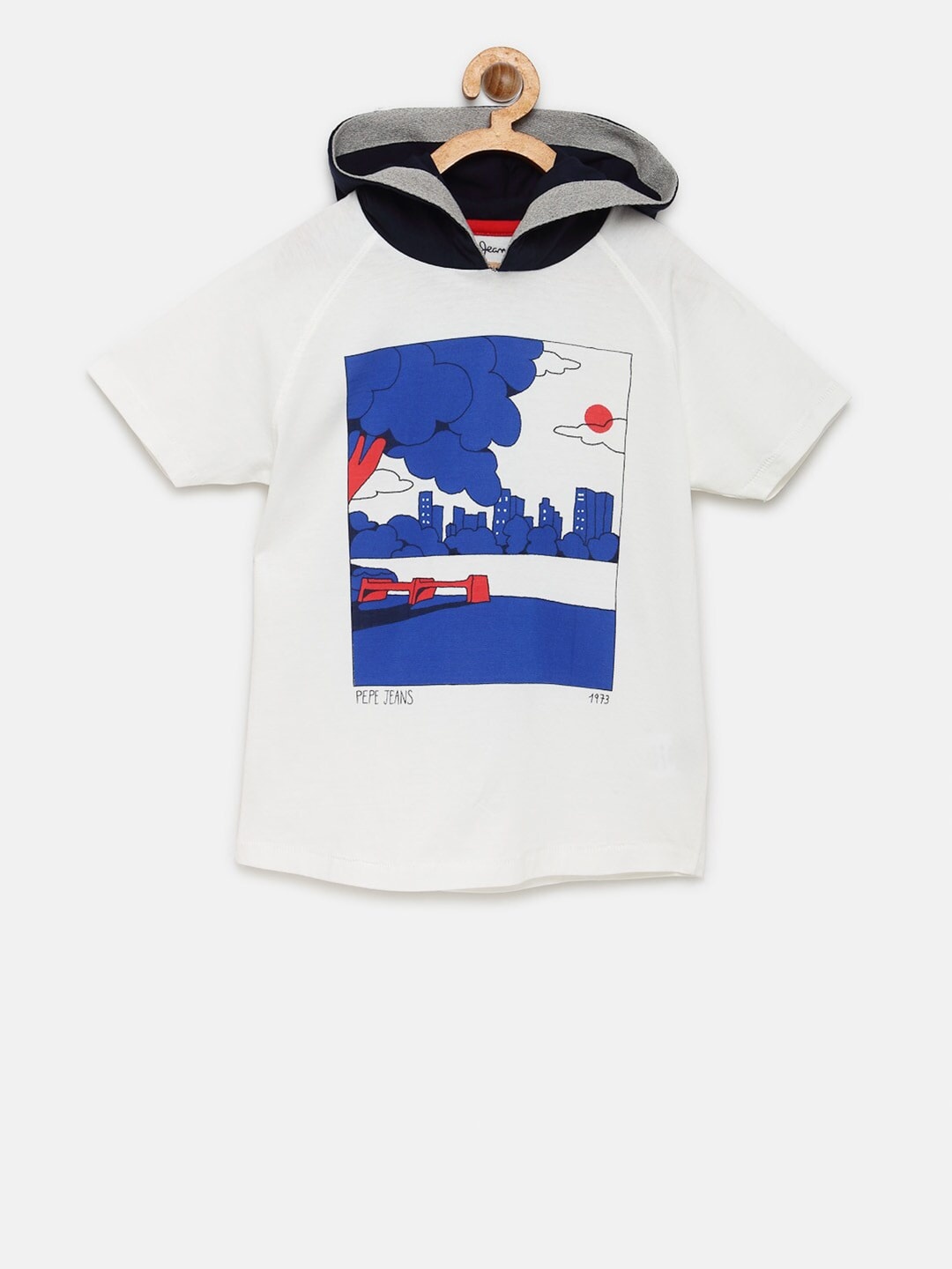 

Pepe Jeans Boys White Printed Hooded Pure Cotton T-shirt