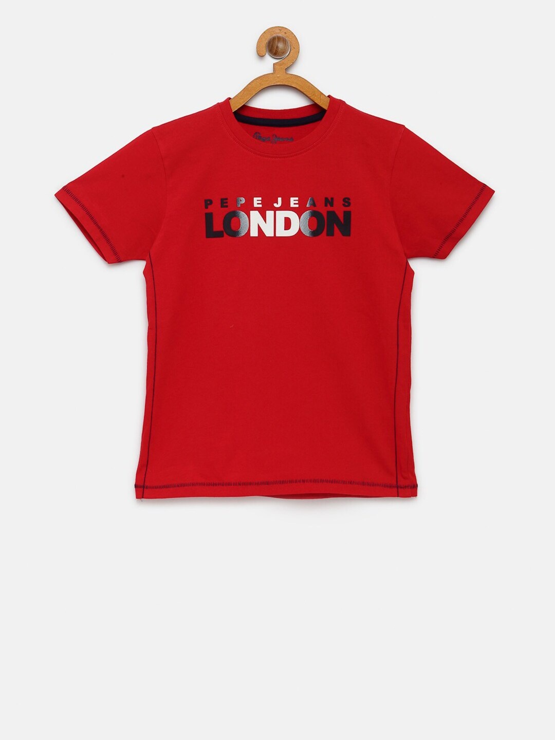 

Pepe Jeans Boys Red Printed Round Neck Pure Cotton T-shirt