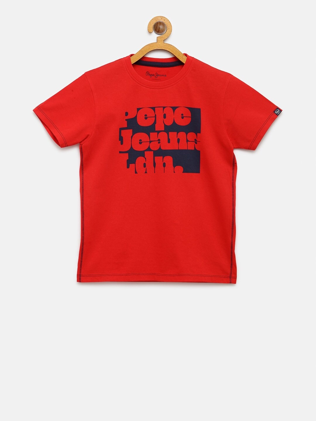 

Pepe Jeans Boys Red Printed Round Neck Pure Cotton T-shirt