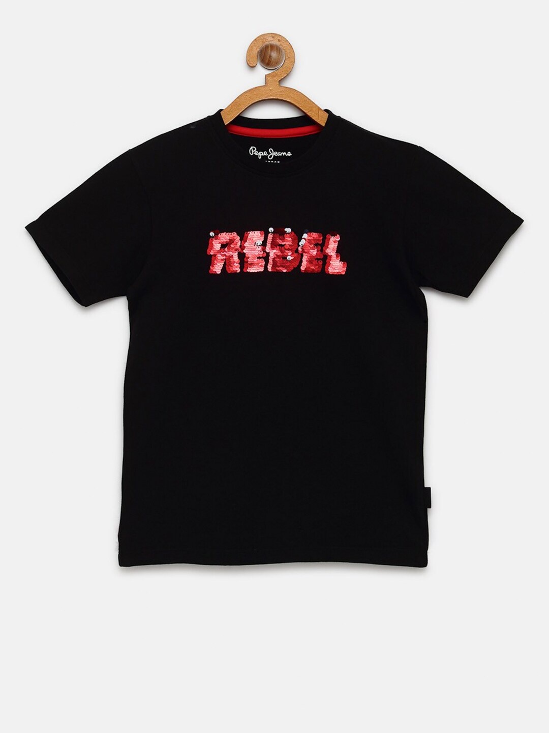 

Pepe Jeans Boys Black Sequin Round Neck Pure Cotton T-shirt
