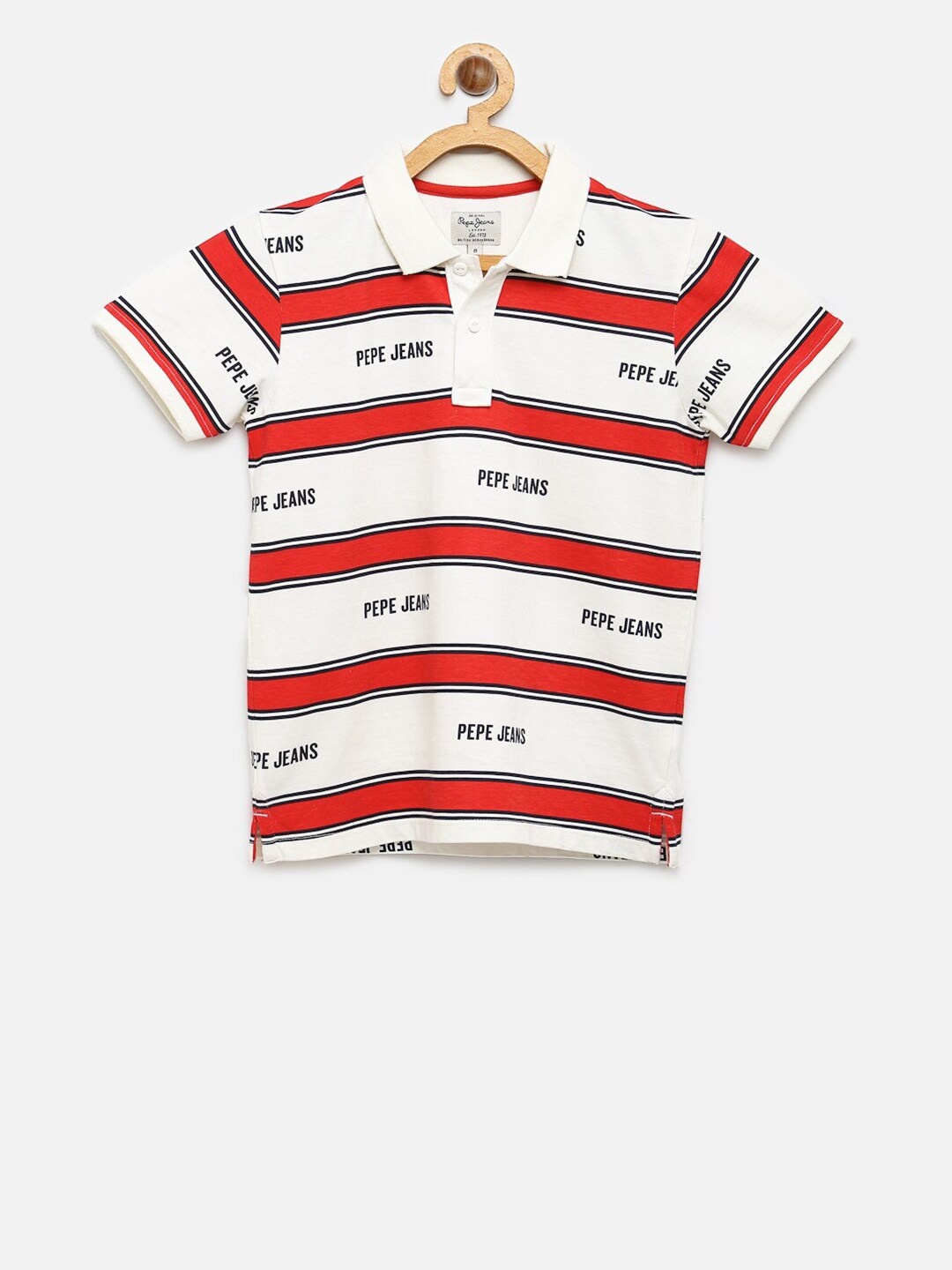 

Pepe Jeans Boys White Striped Polo Collar Pure Cotton T-shirt