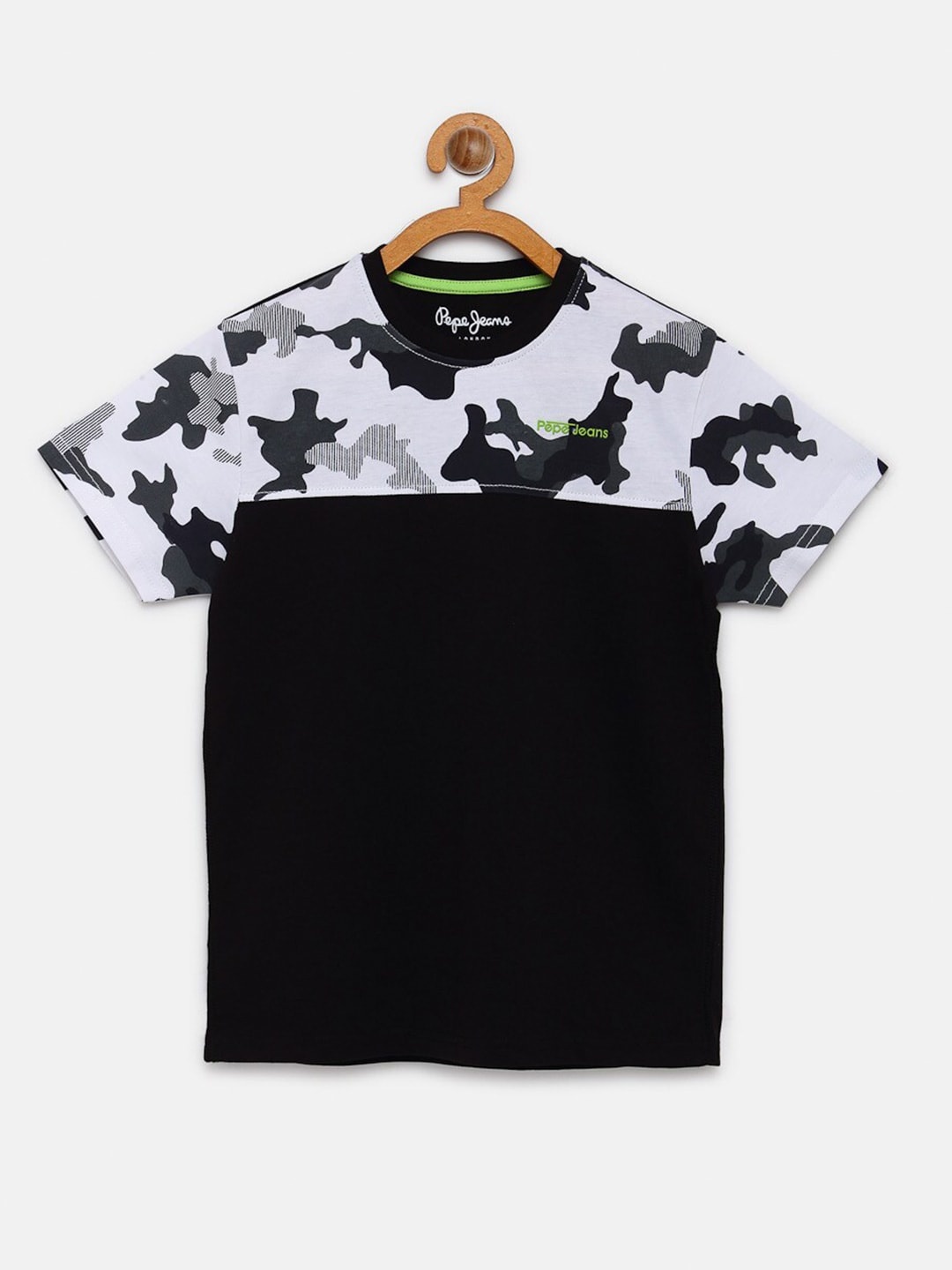 

Pepe Jeans Boys Black White Pure Cotton Printed Round Neck Pure Cotton T-shirt