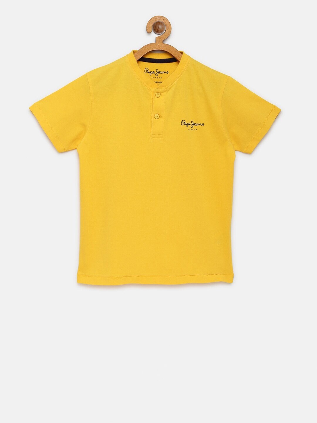 

Pepe Jeans Boys Yellow Solid Henley Neck Pure Cotton T-shirt