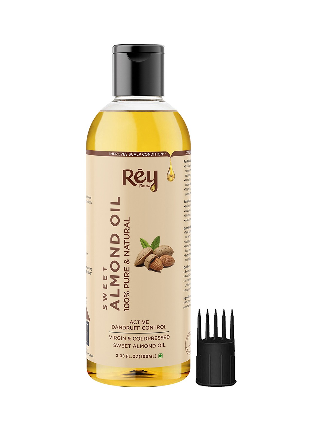 

Rey Naturals 100% Pure & Natural Virgin & Cold Pressed Sweet Almond Oil 100 ml, Transparent