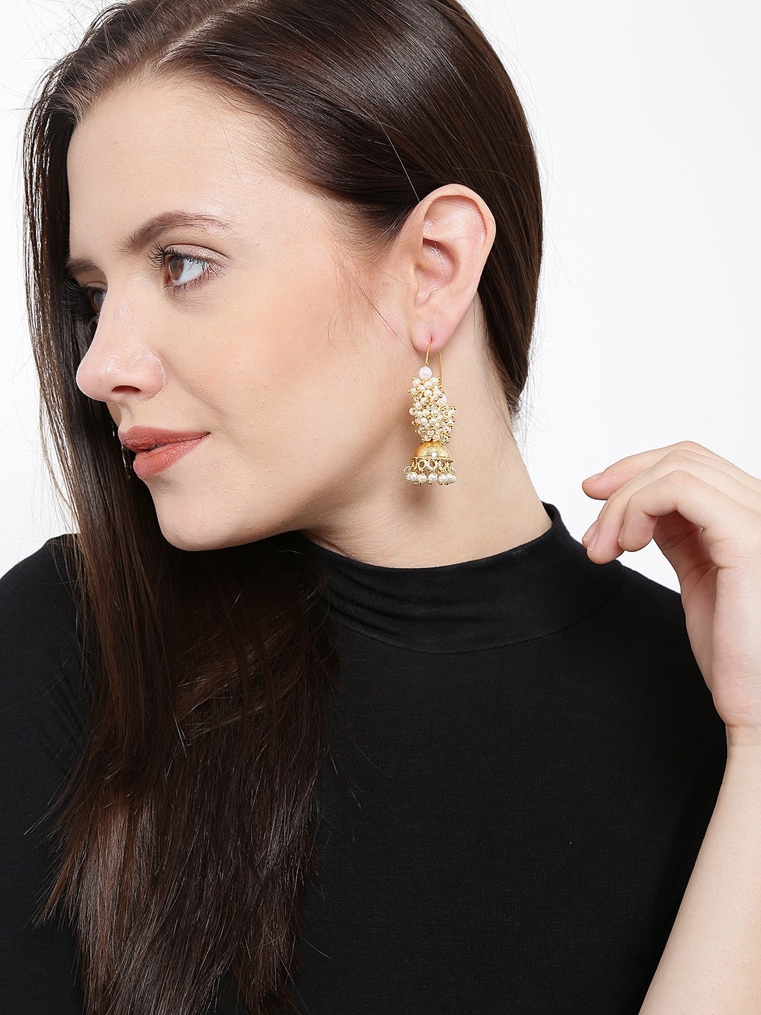 

Fida Gold-Toned & Off-White Beaded Jhumka Earrings
