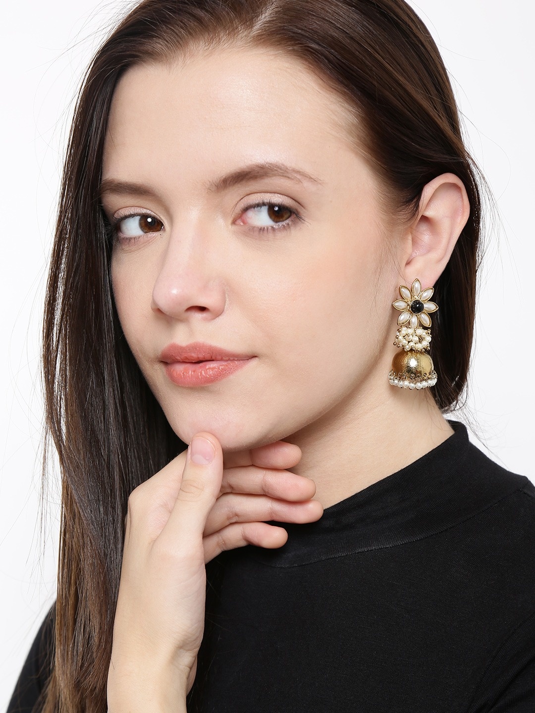 

Fida Gold-Toned & Off-White Beaded Jhumka Earrings