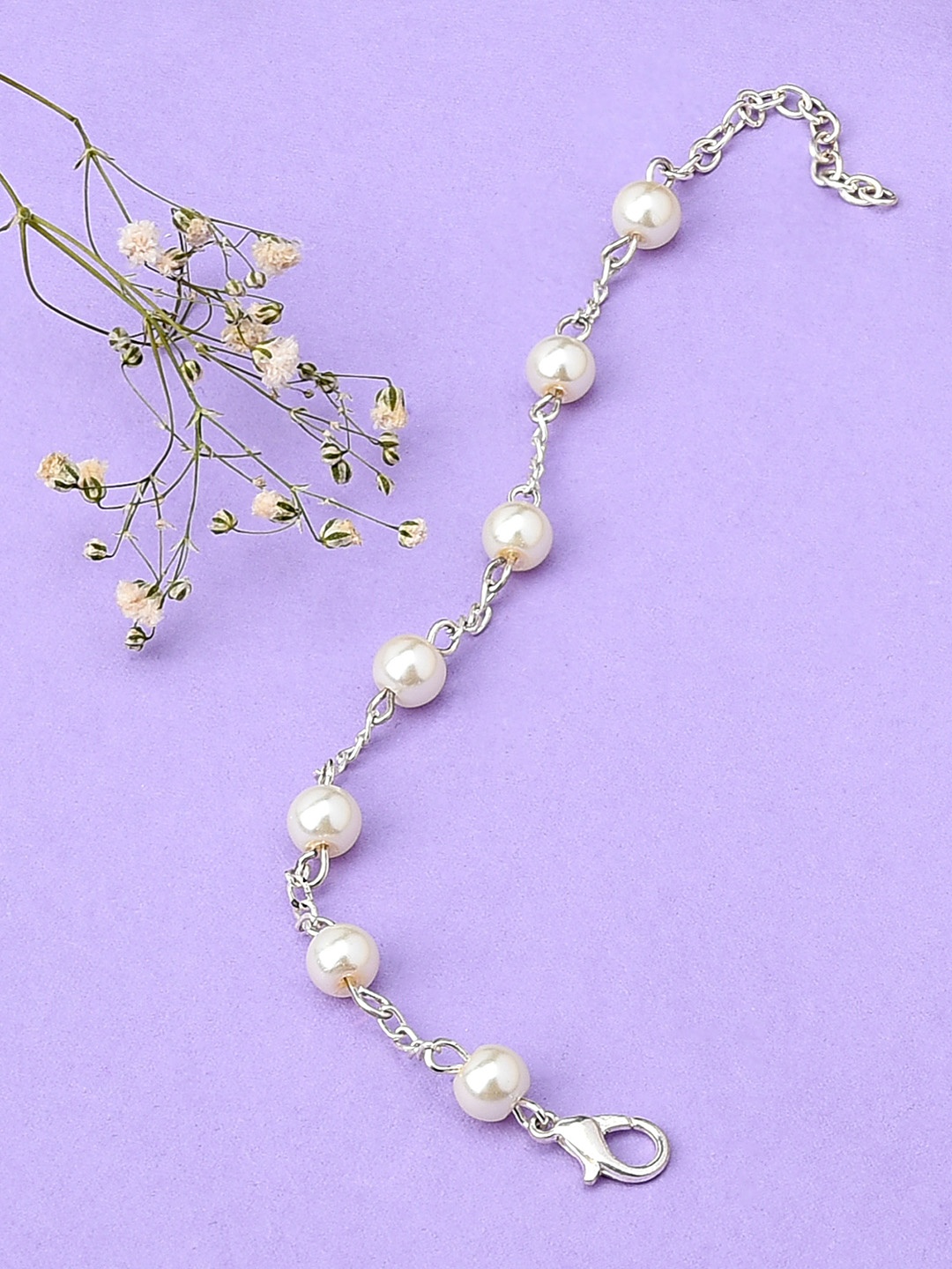 

Zaveri Pearls White Silver-Plated Pearls Wraparound Bracelet