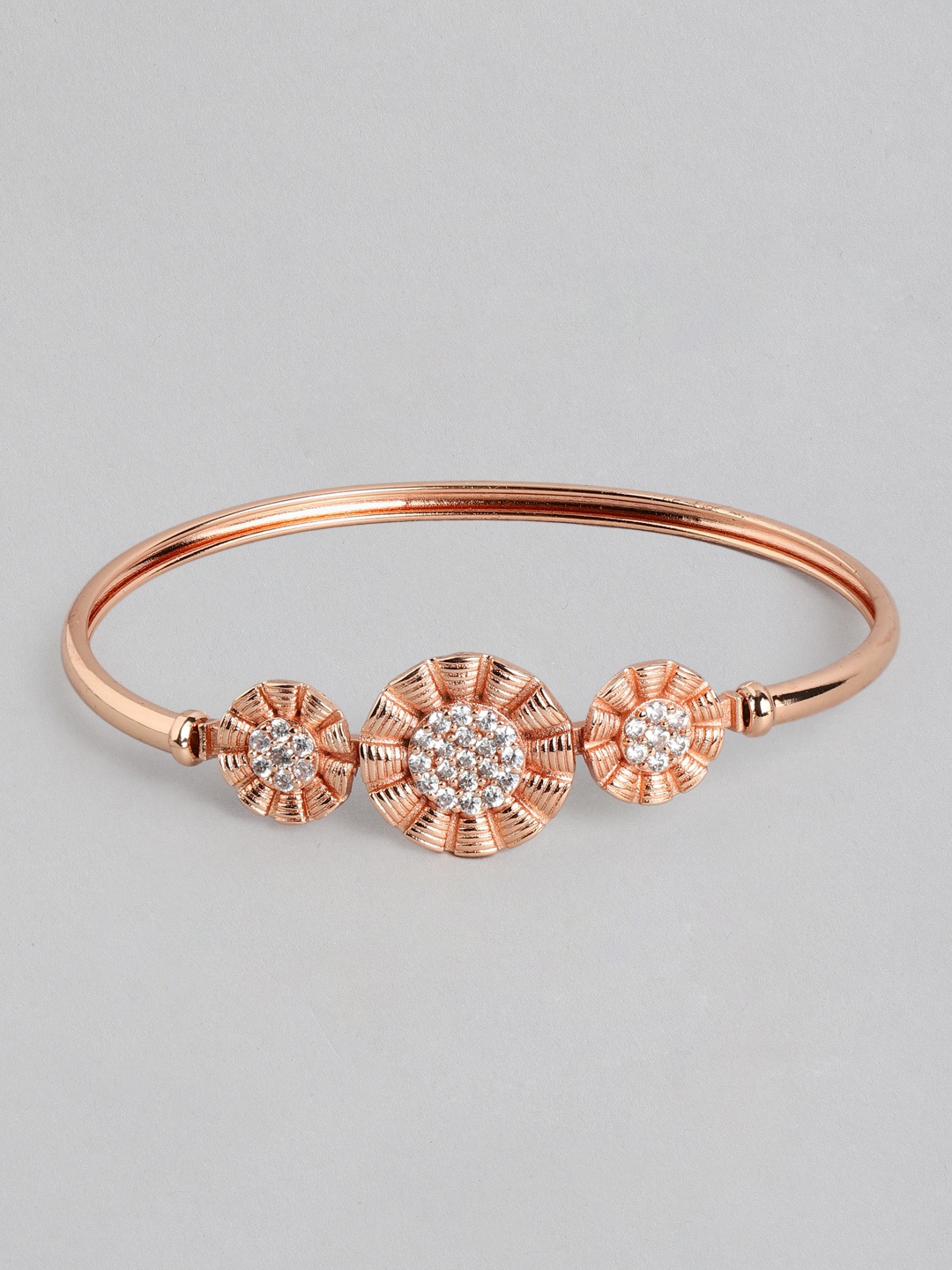 

Zaveri Pearls Rose Gold-Plated Cubic Zirconia Flowers Kada Bracelet