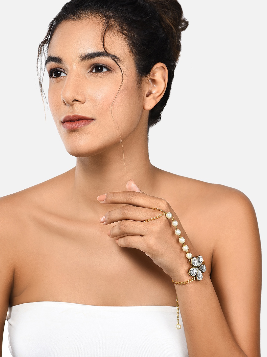 

Zaveri Pearls Women White & Gold-Plated Pearls Beaded RIng Bracelet