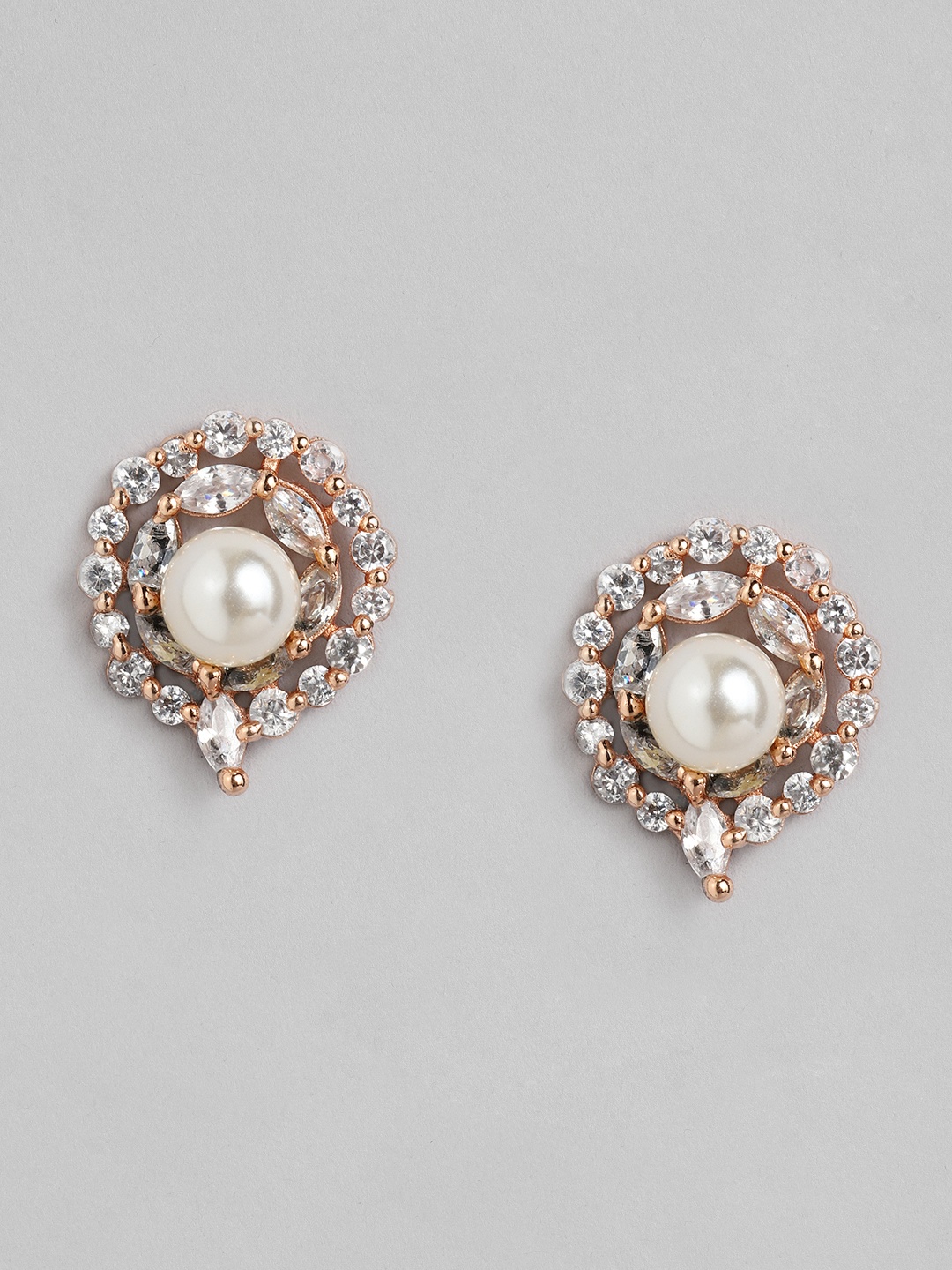 

Zaveri Pearls Rose Gold-Plated Cubic Zirconia Studded Studs
