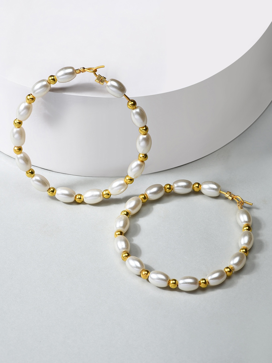 

Zaveri Pearls Off White Gold-Plated Circular Hoop Earrings