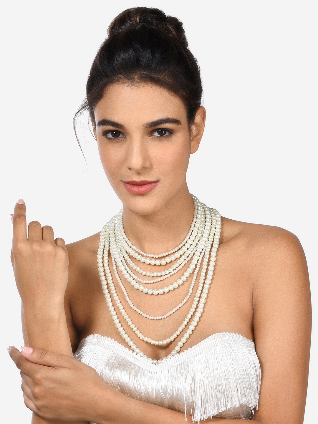 

Zaveri Pearls White Gold-Plated Pearls Layered Necklace