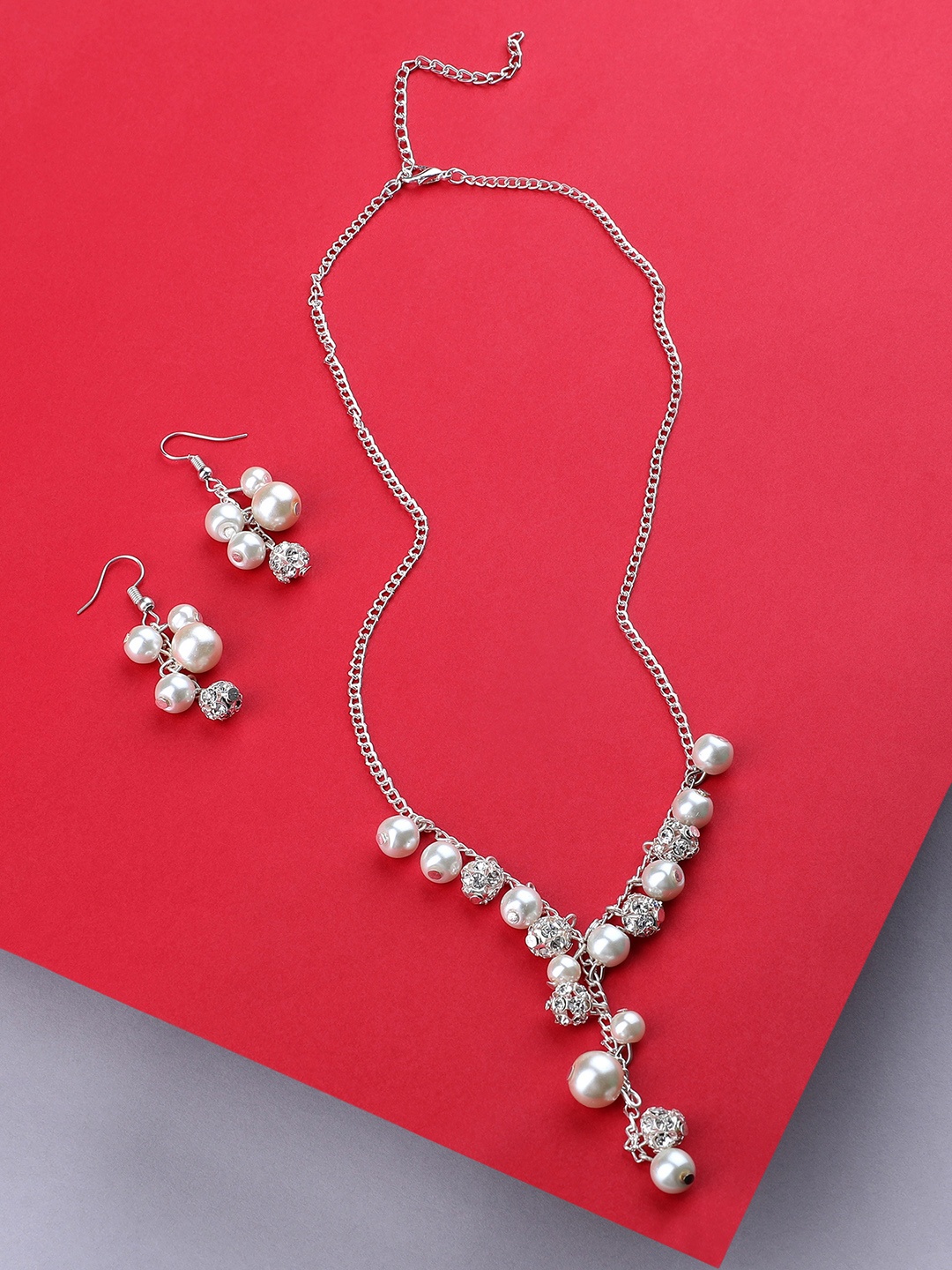 

Zaveri Pearls Silver-Plated Pearl Beaded Jewellery Set