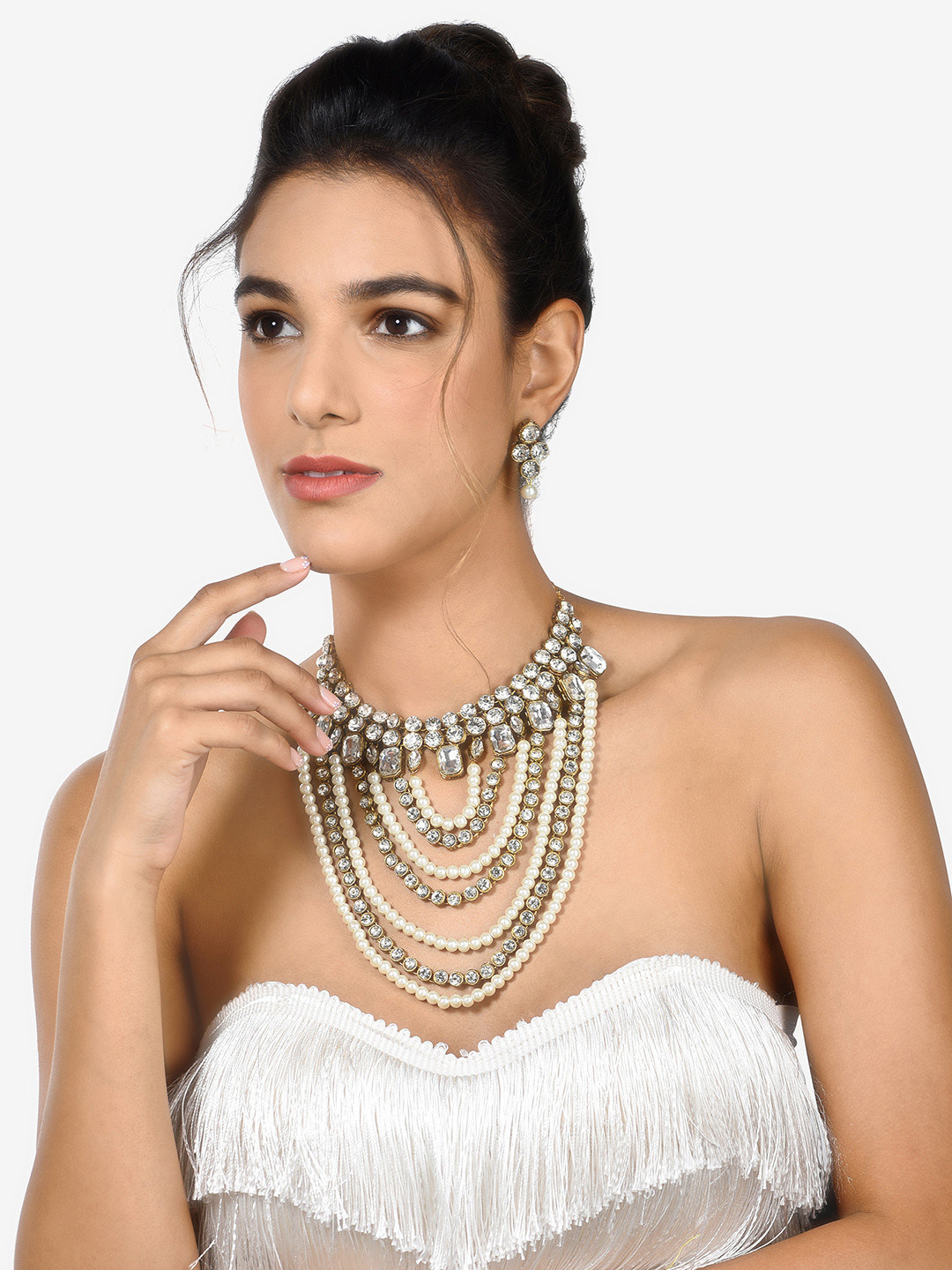 

Zaveri Pearls White Gold-Plated Stone Studded Layered Jewellery Set