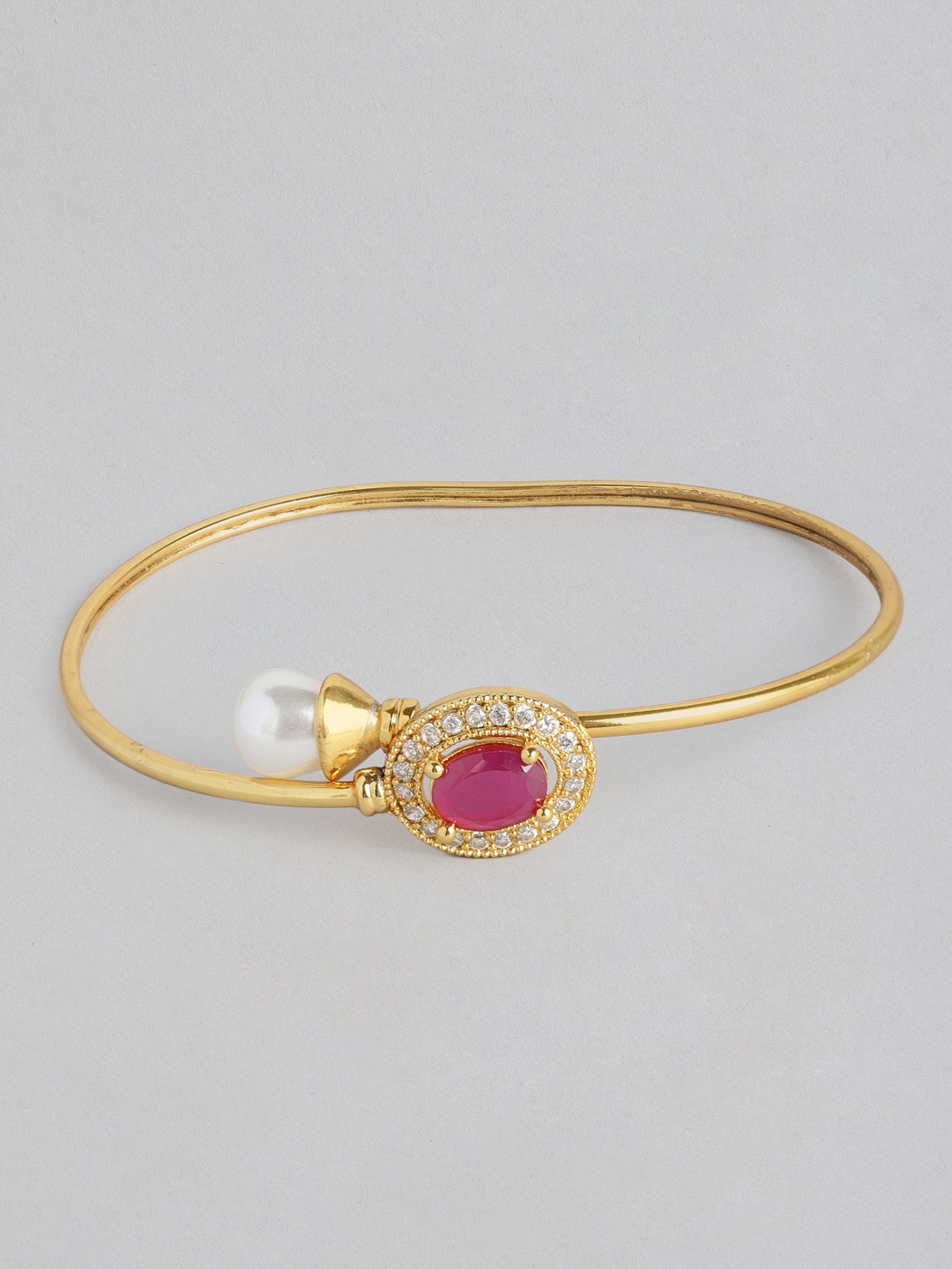 

Zaveri Pearls White & Pink Gold-Plated Cubic Zirconia Kada Bracelet