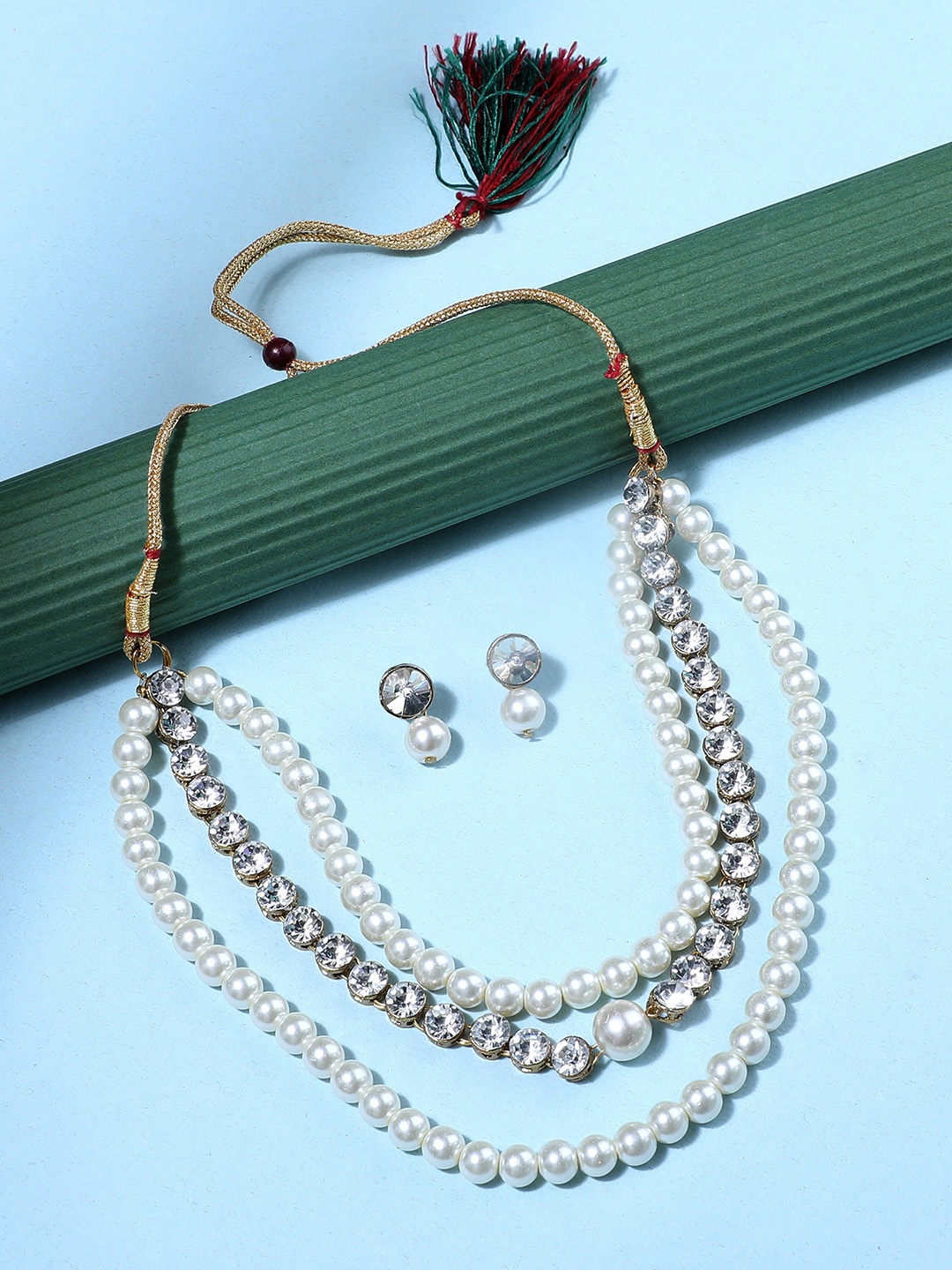

Zaveri Pearls Gold-Plated & White Layered Pearl Jewellery Set