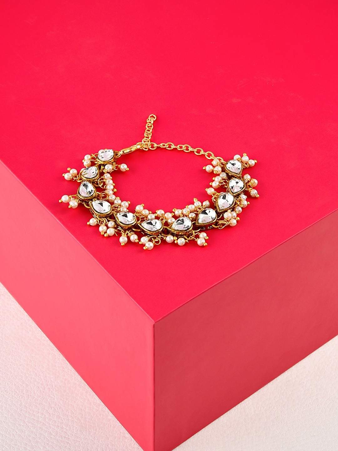 

Zaveri Pearls White & Gold-Plated Embellished Wraparound Bracelet