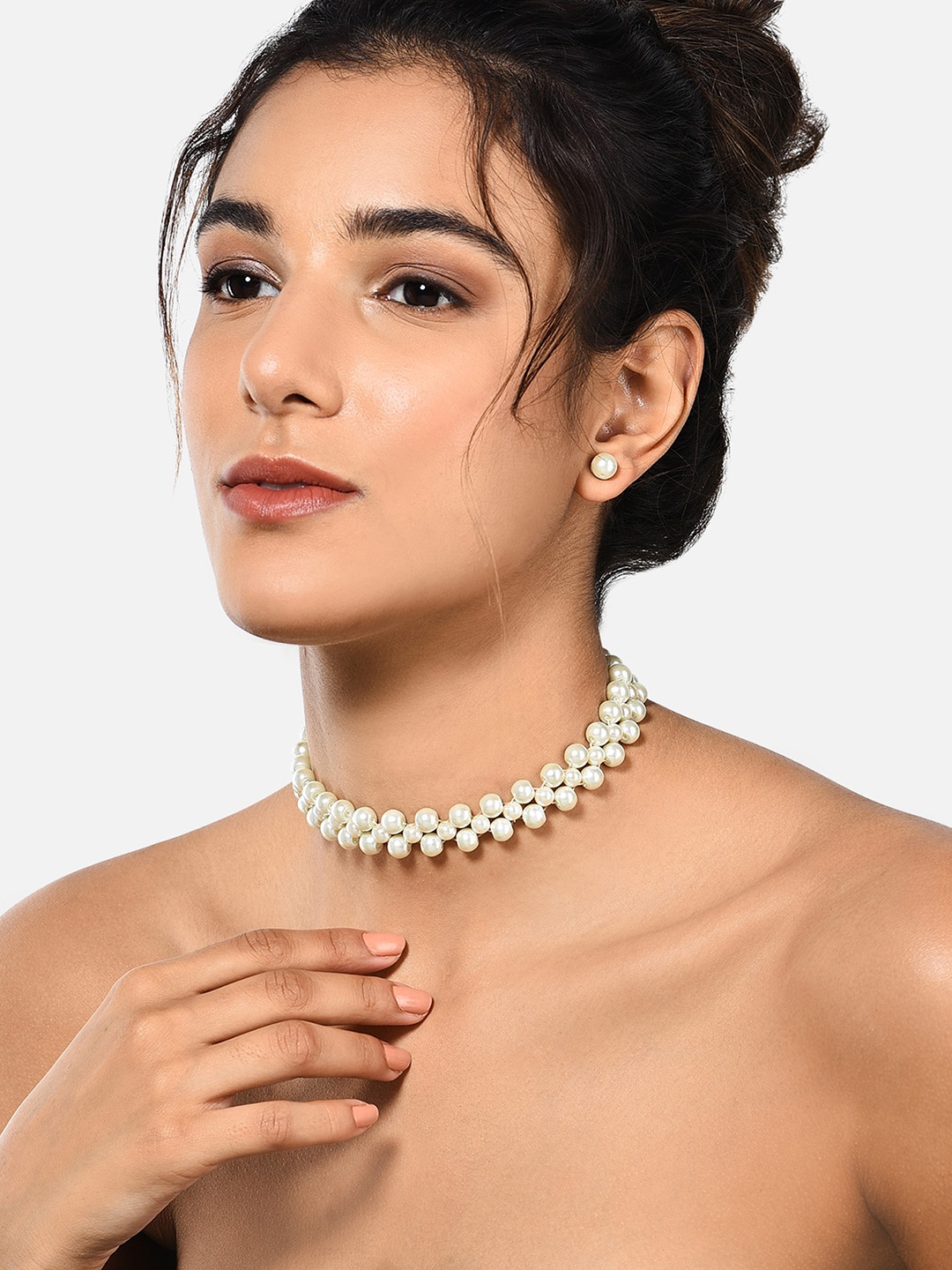 

Zaveri Pearls White & Silver-Plated Jewellery Set