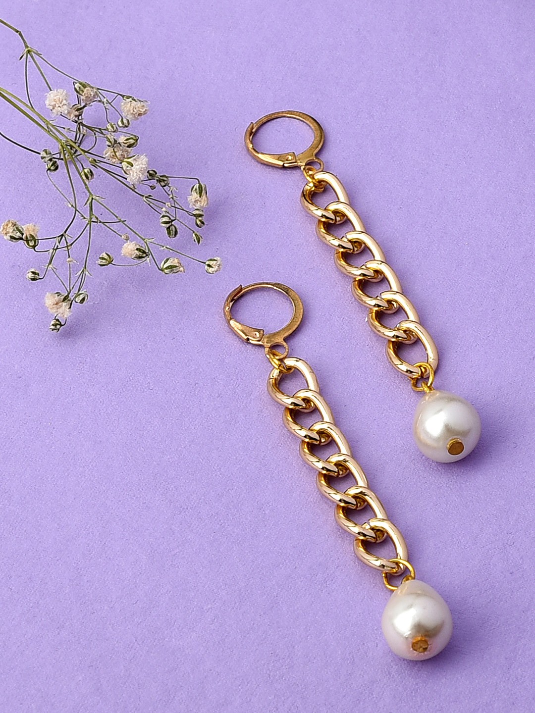 

Zaveri Pearls Gold-Plated Contemporary Drop Earrings