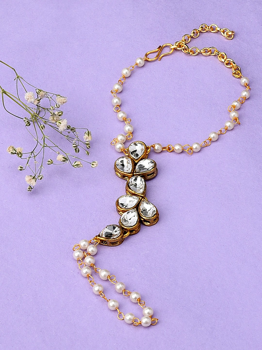 

Zaveri Pearls White Gold-Plated Stones & Beads Embellished Ring Bracelet