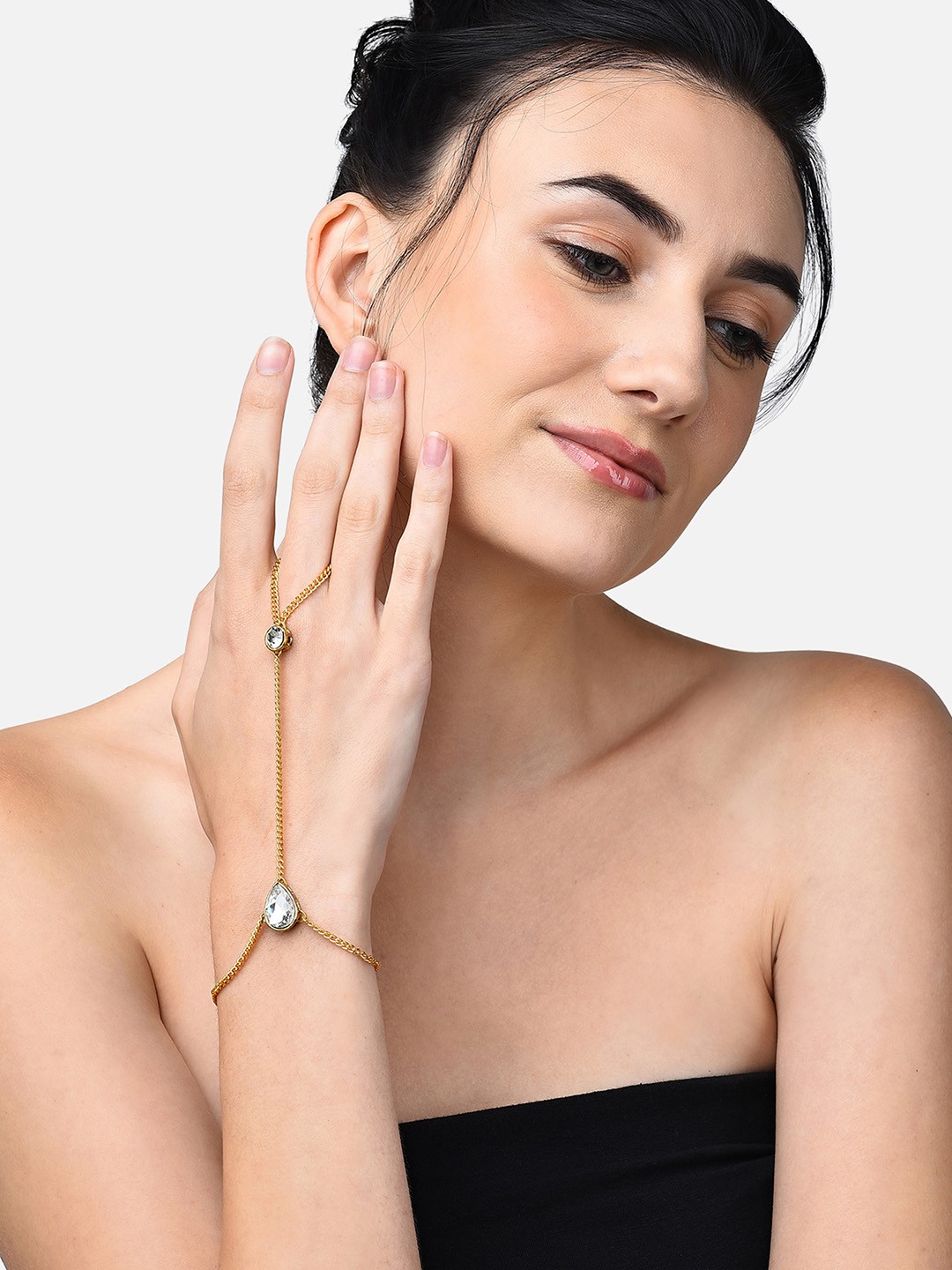 

Zaveri Pearls Gold-Plated Stones Embellished Ring Bracelet